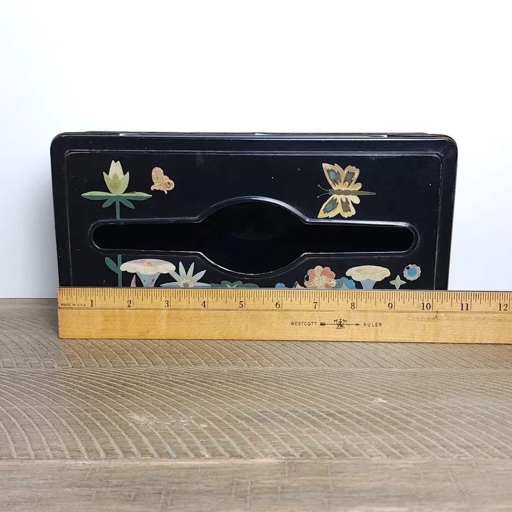Vintage Decorative Tissue Box Cover Metal Tole Ware Hand Painted Floral Hanging